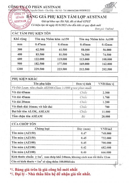 Giá tôn Austnam làm phụ kiện mới năm 2023